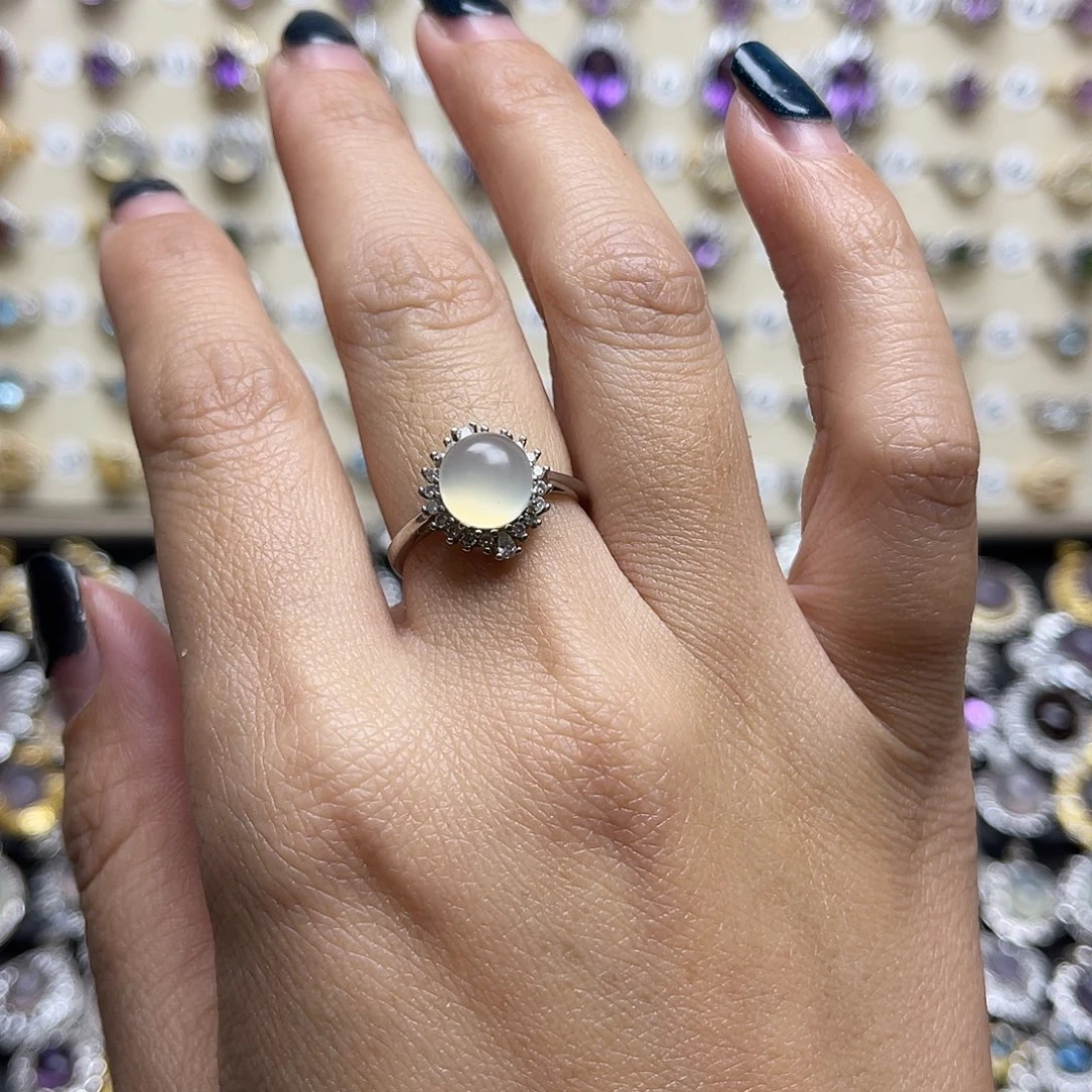 蛇纹石玉银S925镶嵌戒指