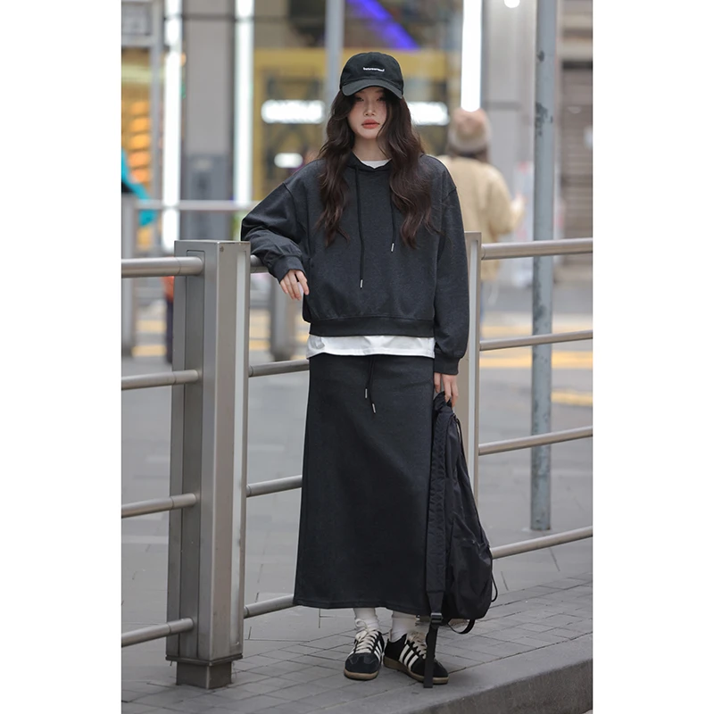 【清清1】觅定黑灰色卫衣减龄套装学院风穿搭两件套DS9975+DQ9976