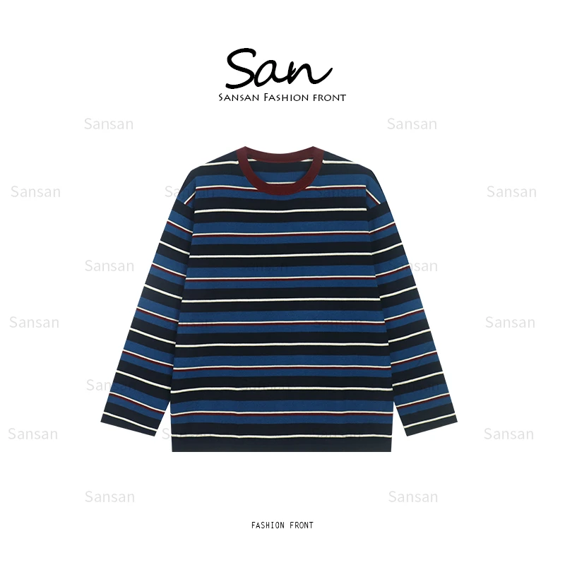 【SANSAN】条纹撞色长袖圆领针织衫DY-90447