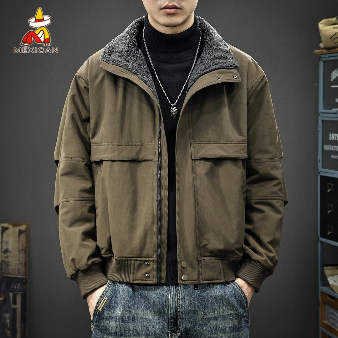 Mexican/稻草人美式复古羊羔绒夹克男款冬季户外休闲加绒工装外套
