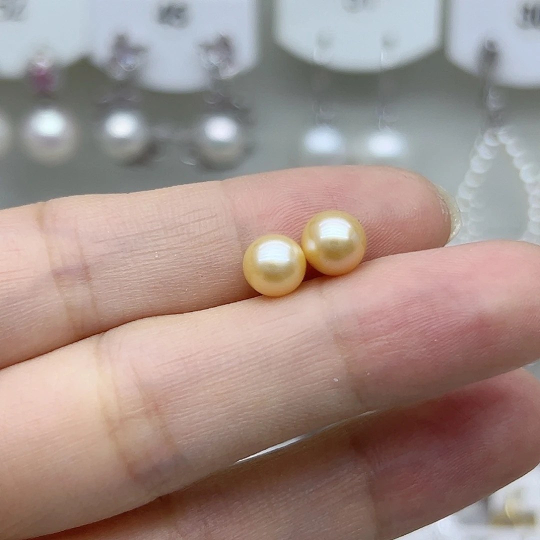 银S925镶嵌耳饰淡水珍珠蓝*樱