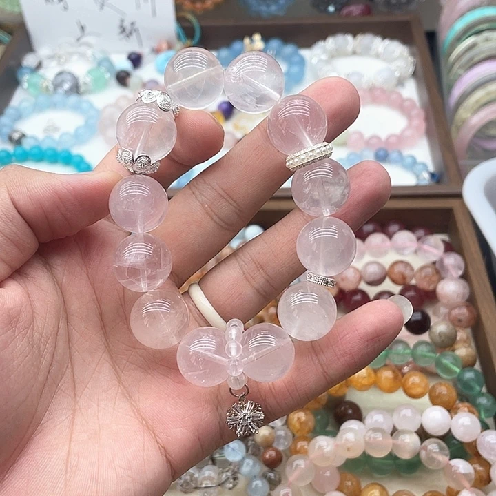 烟晶银S925镶嵌手链17咪粉水晶