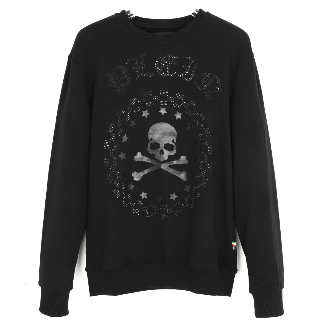PHILIPP PLEIN 秋季男士烫钻印花黑色套头卫衣 3218172112011