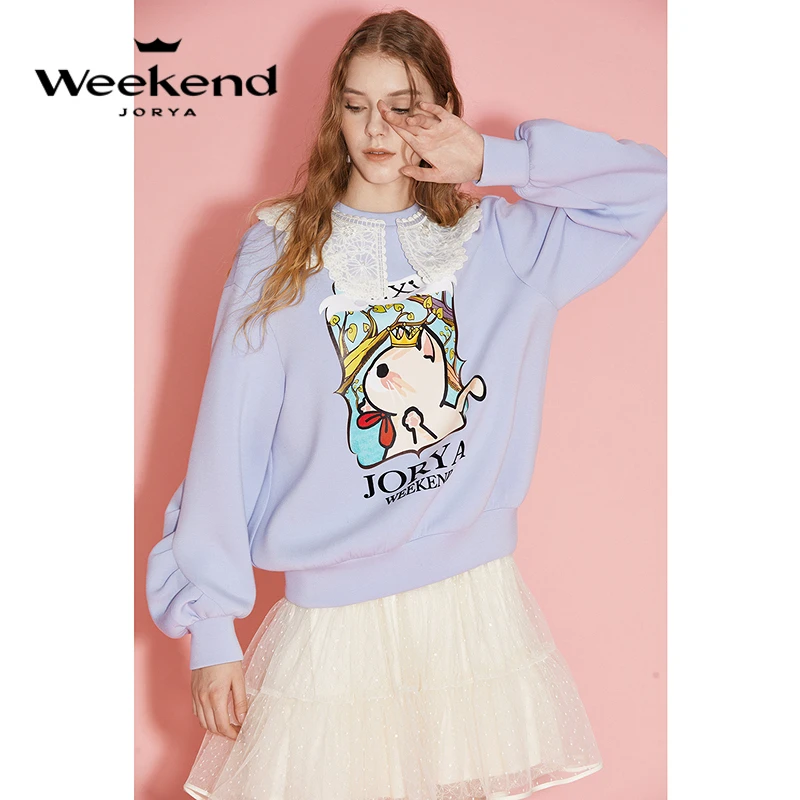 卓雅周末圆领绣花领印花夹丝空气层卫衣EJWCDZ37