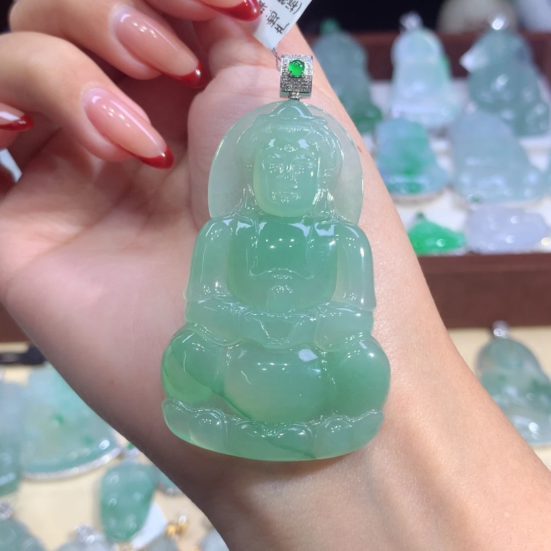 吊坠(不含链)18K金镶嵌翡翠