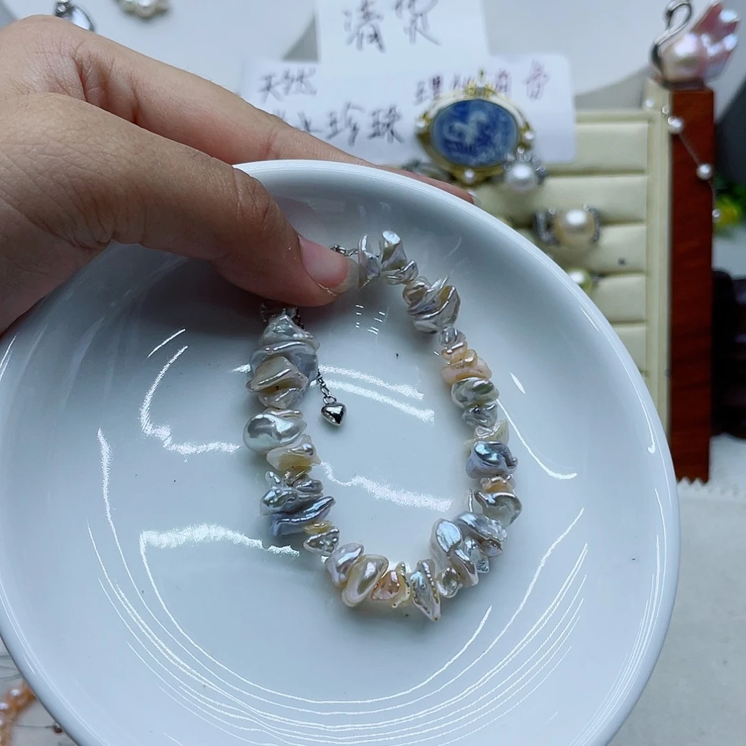 银S925镶嵌手链淡水珍珠女*木