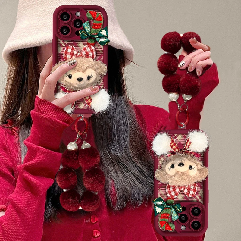 保护壳圣诞雪莉玫卡通链条16个性全包防摔硅胶毛绒适用于1415pro