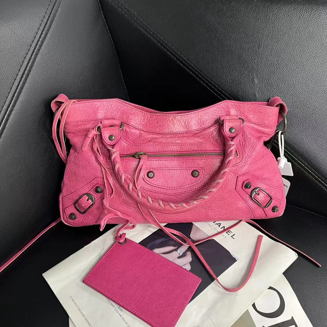 95新 Balenciaga/巴黎世家 捐金沉珠/粉色小号机车包