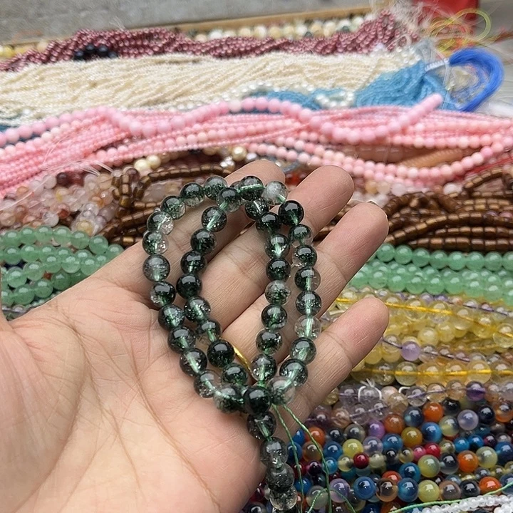 玛瑙/玉髓珠宝半成品未镶嵌一条8mm绿幽灵