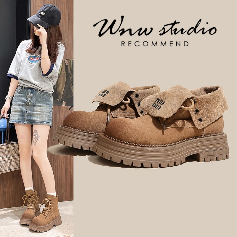 翻盖马丁靴女2025新款爆款英伦风短靴厚底两穿单靴秋冬圆头大黄靴