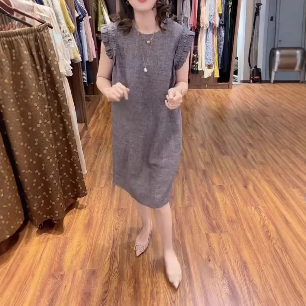 灰色飞袖连衣裙女夏小个子法式高级感超好看独特漂亮气质减龄裙子