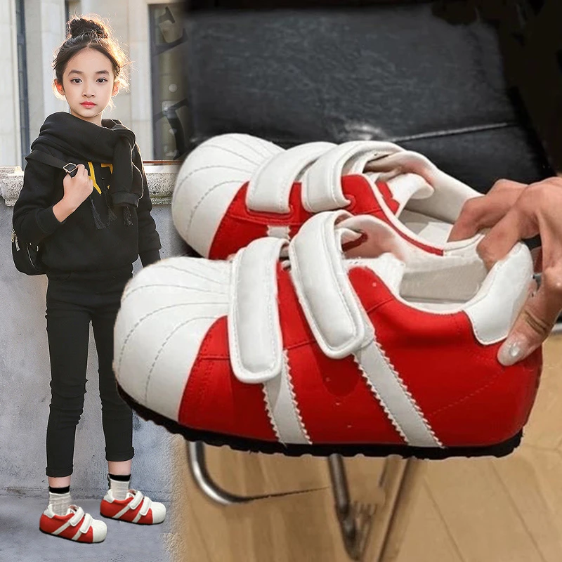 ABC港风贝壳头小白鞋子女童ins潮百搭厚底板鞋2025秋季休闲运动鞋