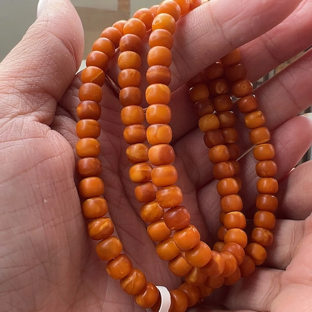 裸石琥珀未镶嵌橘皮108佛珠6mm
