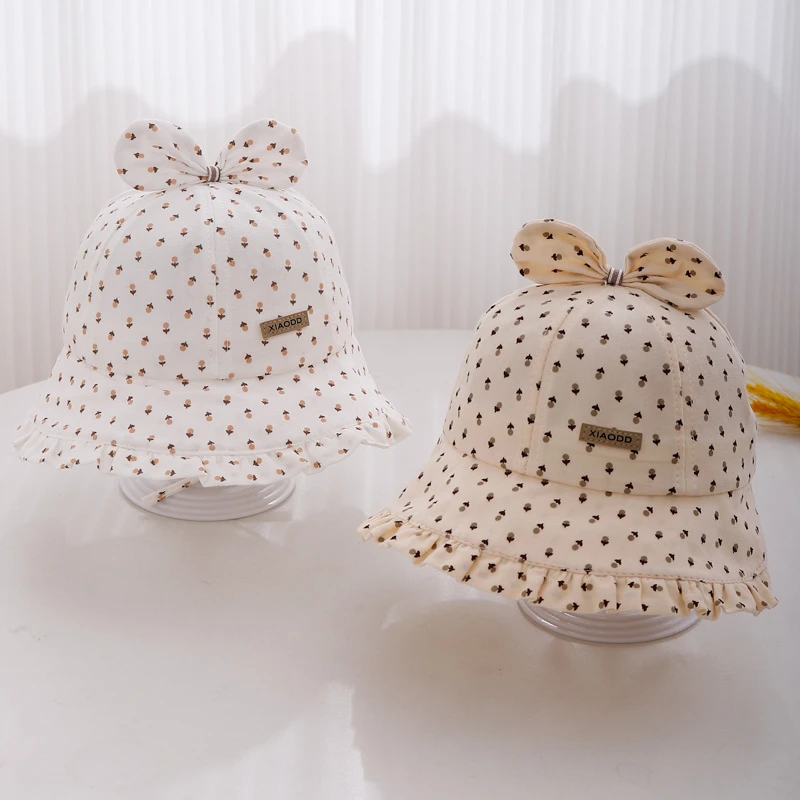 宝宝帽子春夏新款盆帽遮阳帽大帽檐防风小碎花可爱婴幼儿渔夫帽