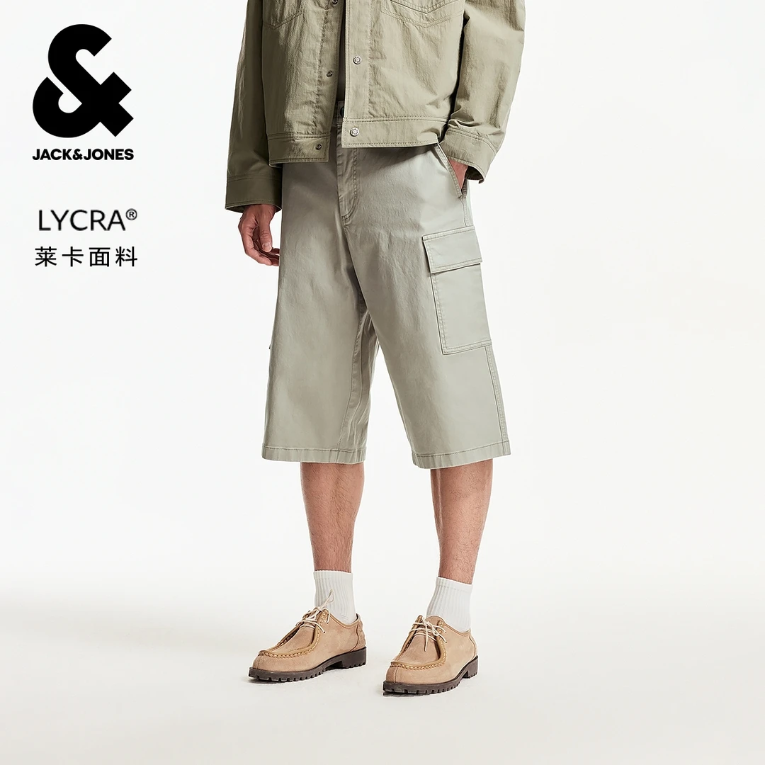 杰克琼斯秋季宽松时尚潮流拉链门襟双侧插袋字母贴布口袋短裤男装