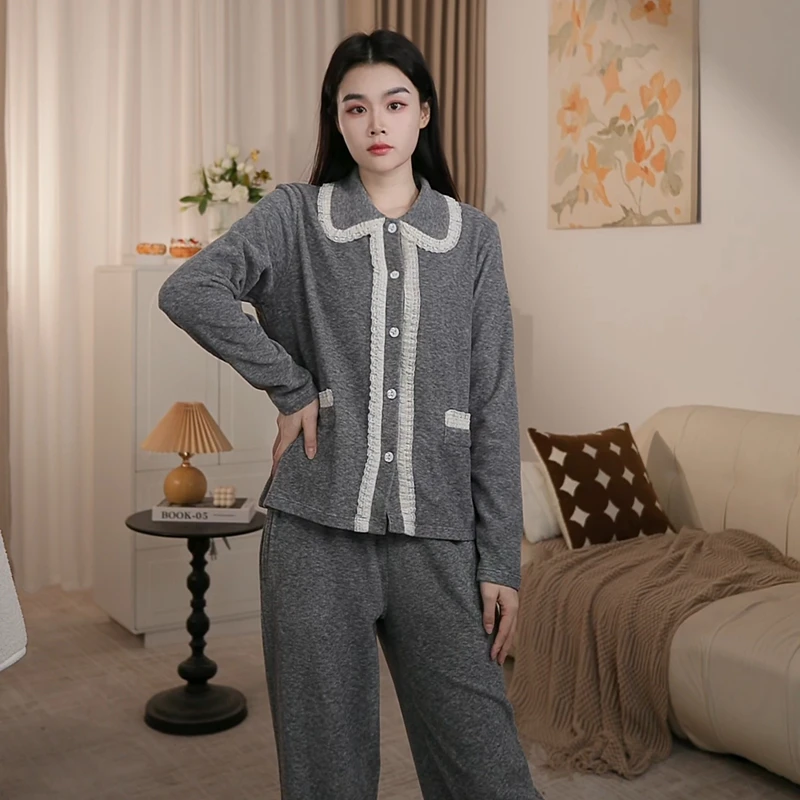 DTO冬季睡衣女2025新款羊绒蚕丝长袖长裤家居服套装轻柔舒适