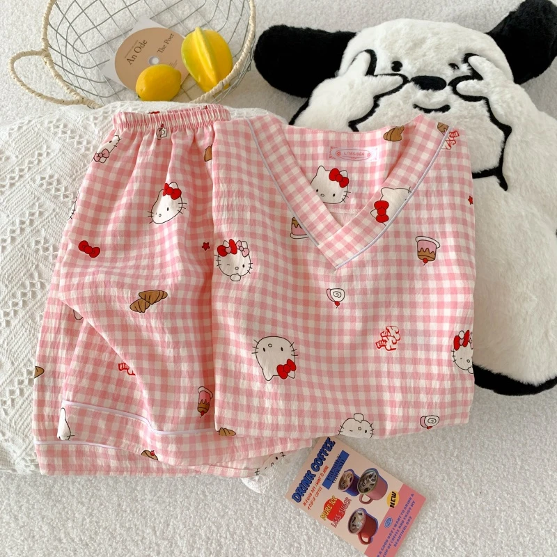 夏季睡衣女短袖短裤2025新款少女V领夏天云朵棉可外穿家居服套装