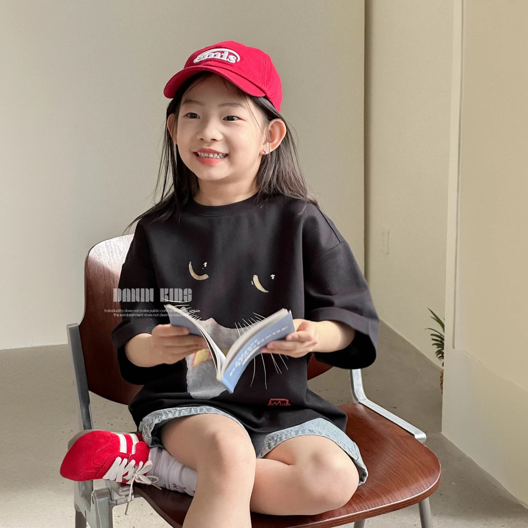 【嗒囜】不易掉色数码印花&双纱赛博棉女童2025夏装宽松短袖T恤童