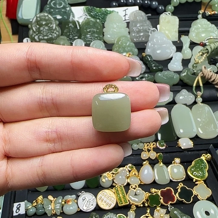 颈饰银S925镶嵌和田玉送链子送绳