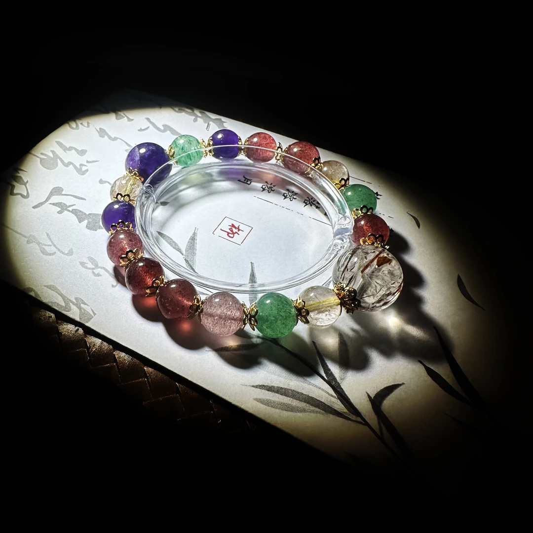 天然水晶手串YSD-2254-42#14mm超七多宝/紫水晶+多样性发其一