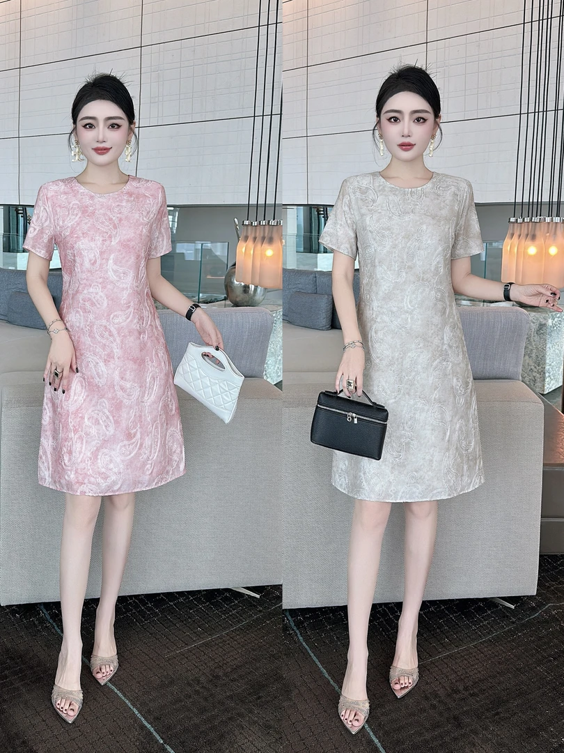 典雅大方 夏季女重工刺绣腰果花醋酸面料优雅气质端庄A字连衣裙