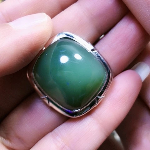 和田玉银S925镶嵌戒指