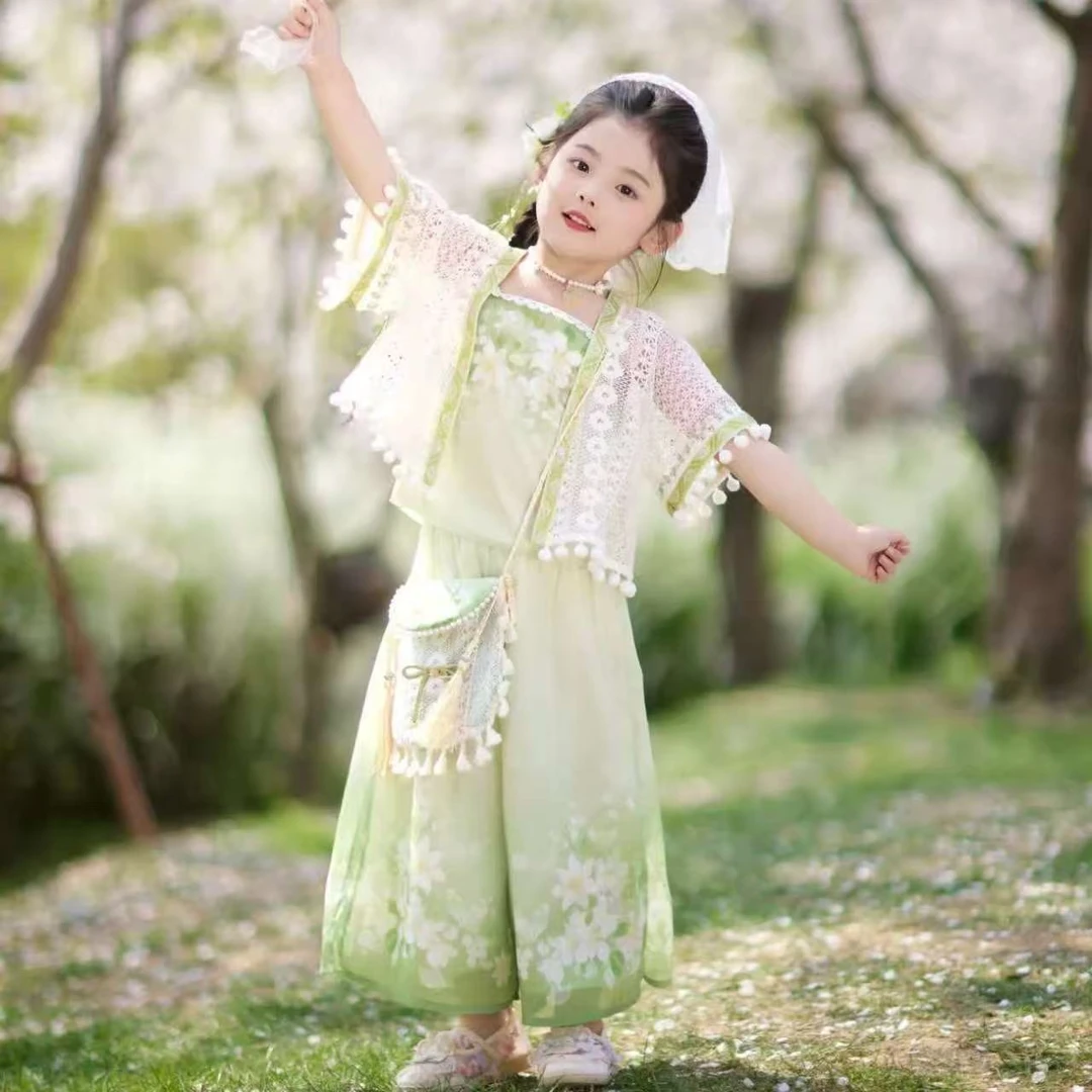 女童民族风汉服薄款套装夏季古装儿童新中式女孩公主清新仙女唐装