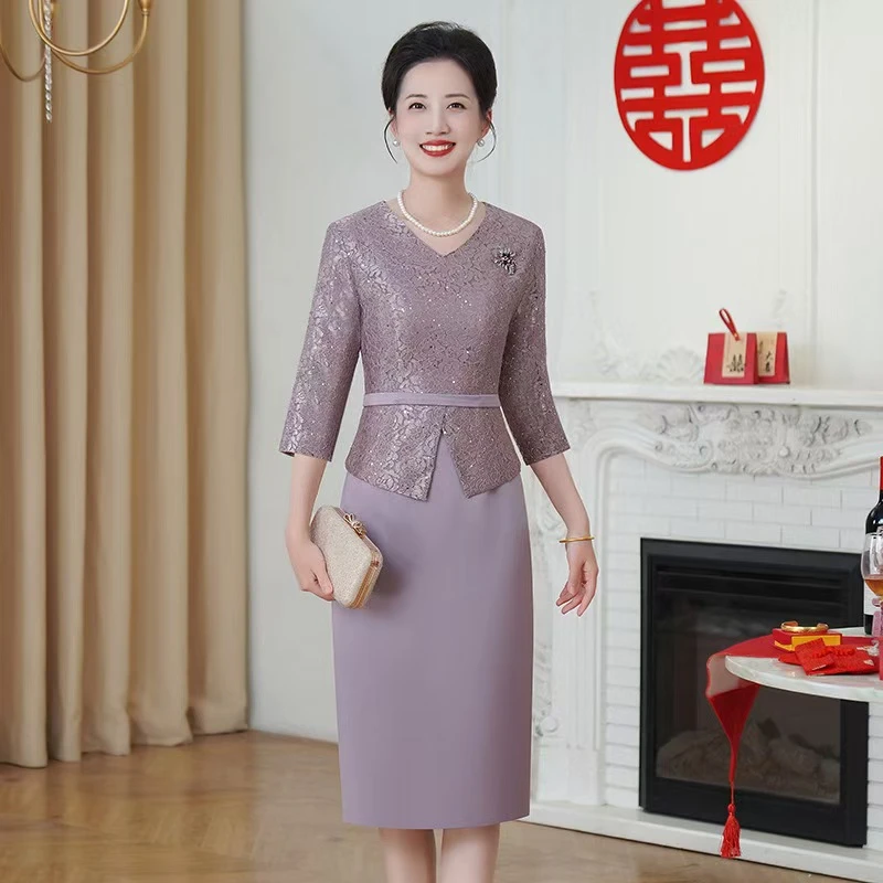 50355喜婆婆婚宴晚礼服裙高档遮肚显瘦年轻丈母娘婚礼连衣裙春夏