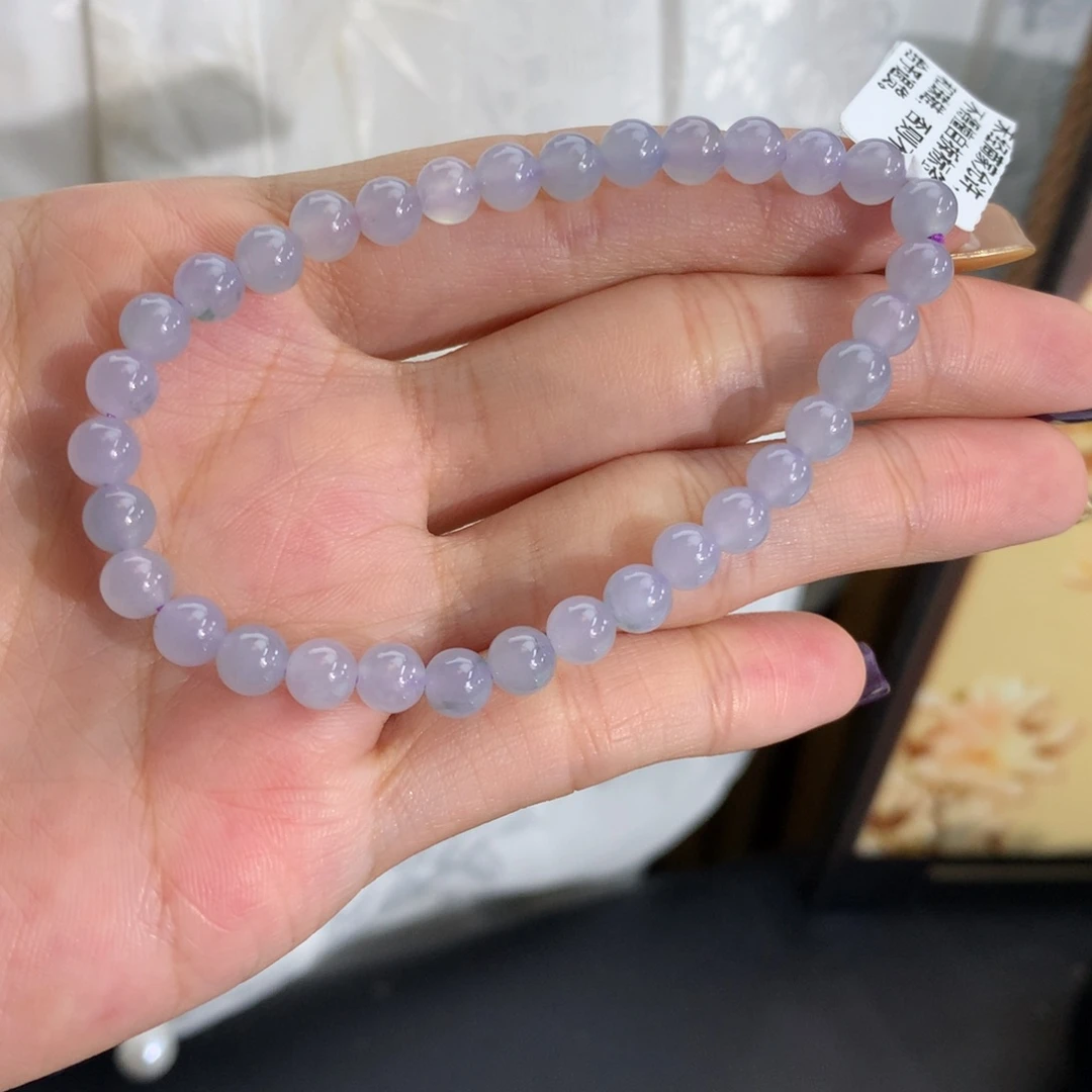 翡翠未镶嵌手串卡4冰胶淡淡紫手串