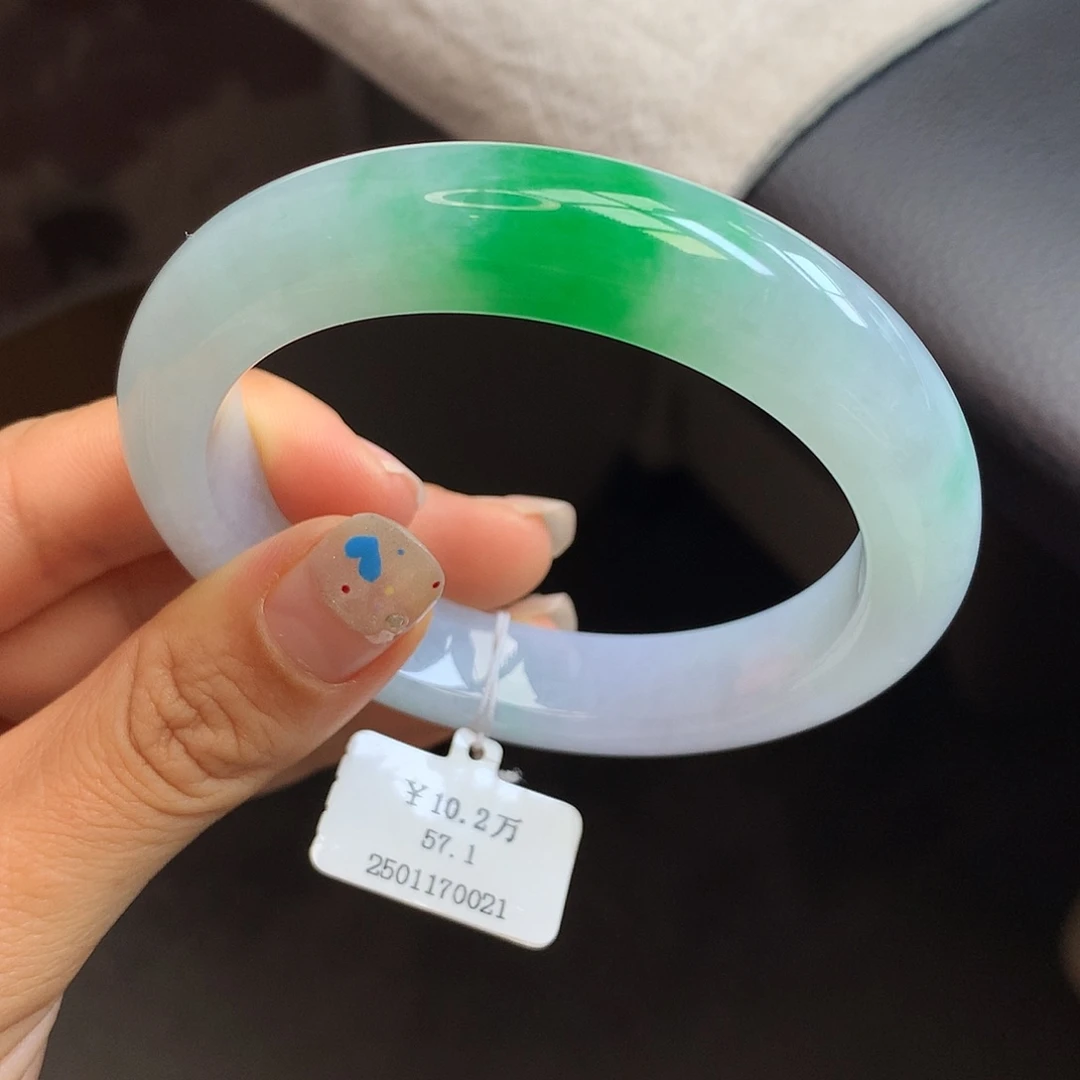 未镶嵌手镯翡翠57白底青正圈