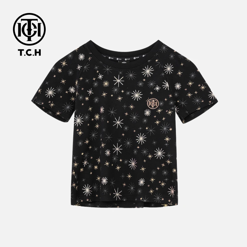 TCH轻奢烫钻工艺百搭时尚舒适休闲款女T恤T75C10E9016轻奢tch