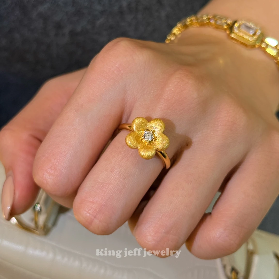 金杰福 jewelry s925银意大利拉丝10分金色小花戒指