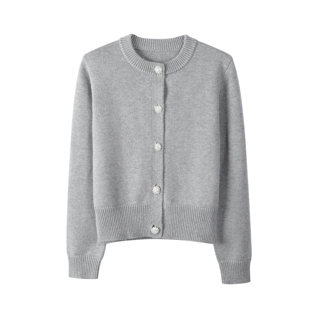 冰川灰水钻单排扣圆领毛衣款式针织衫外套1456