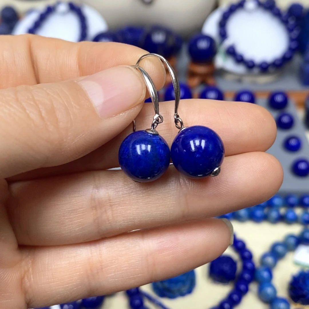 青金石银S925镶嵌耳饰