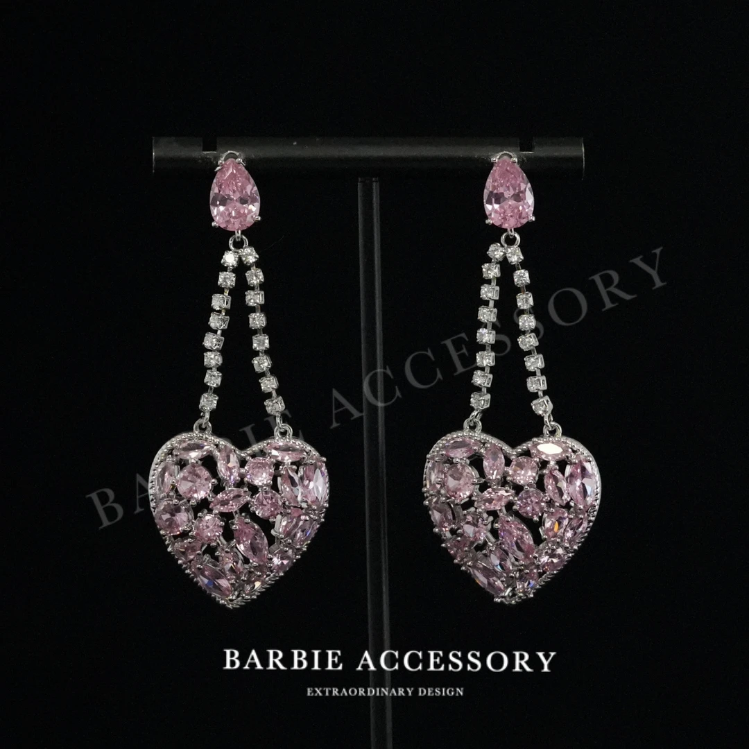 铜合金合成锆石耳饰 【心触星粉】法式既视感轻奢设计款高级感耳环