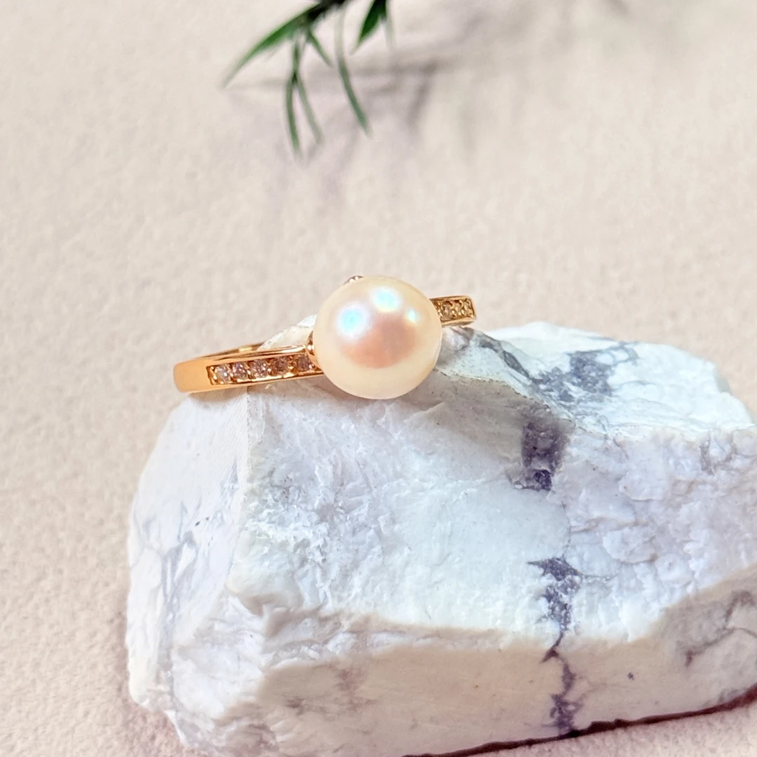 【六六中古】孤品简约海水珍珠s925开口戒指aj5890珠子7.6