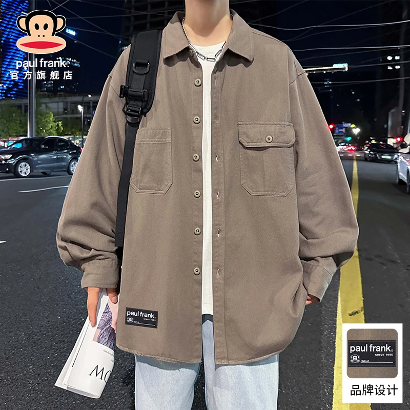 paul frank/大嘴猴复古休闲长袖衬衫男2025秋冬纯棉宽松开衫衬衣