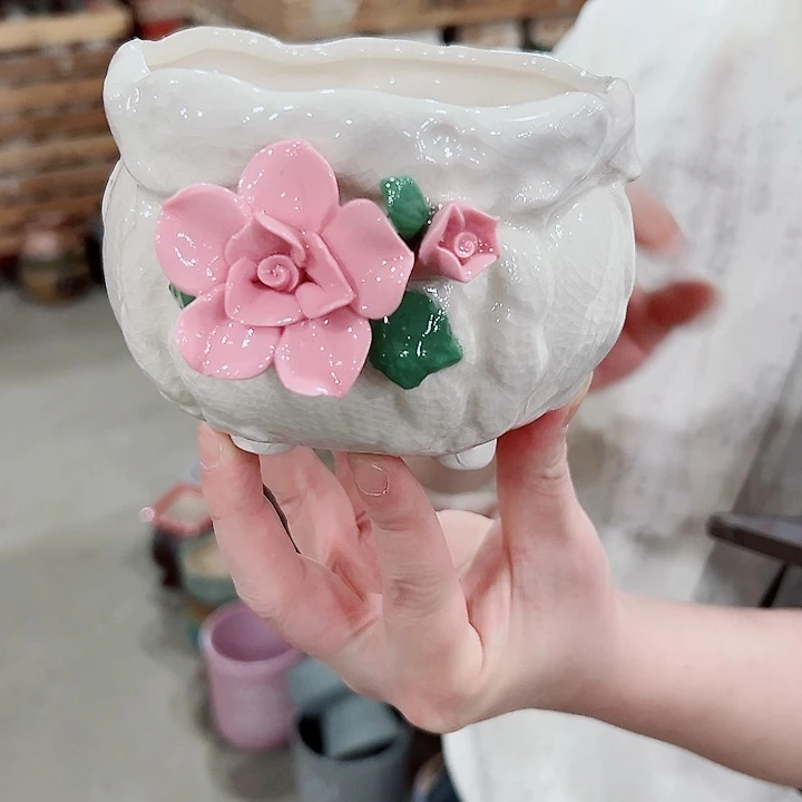 有孔.凑满10元发货多肉陶瓷花盆！