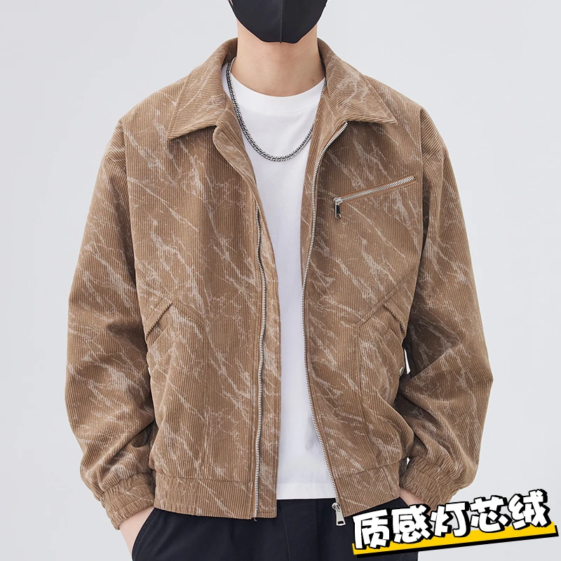 玛斯柏灯芯绒夹克外套男士春秋季翻领男生百搭休闲潮牌防风上衣服