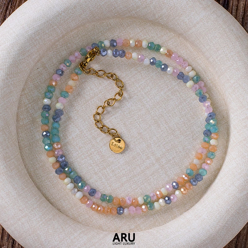 钛钢项链 青柠素链项链ins彩色波光粼粼轻奢简约锁骨链女小众百搭