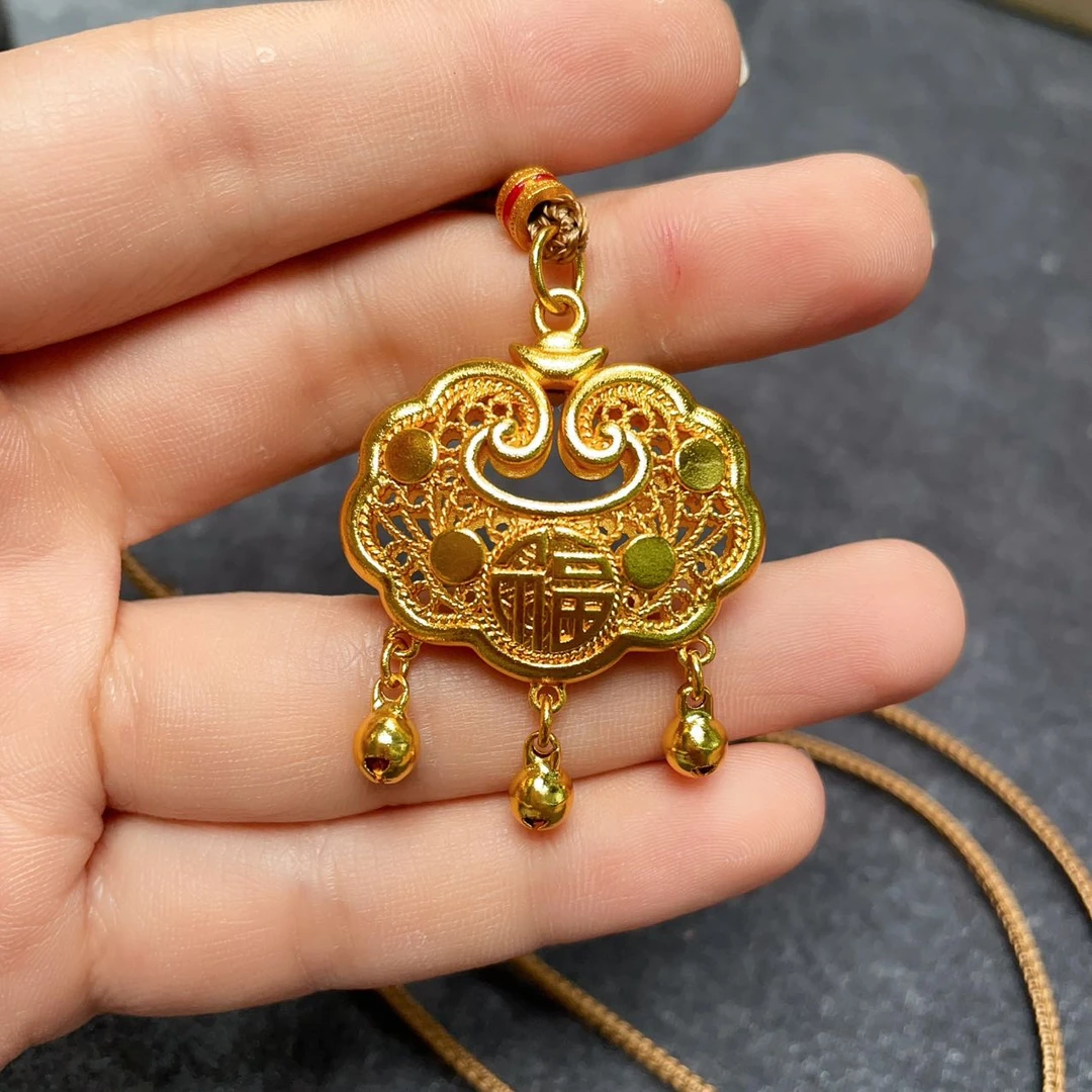 铜合金项链 福字铃铛宝宝长命锁-8063