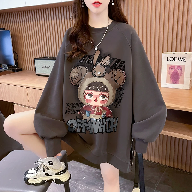 宽松中长款卫衣女2025秋冬爆款休闲百搭胖mm大码显瘦百搭洋气上衣
