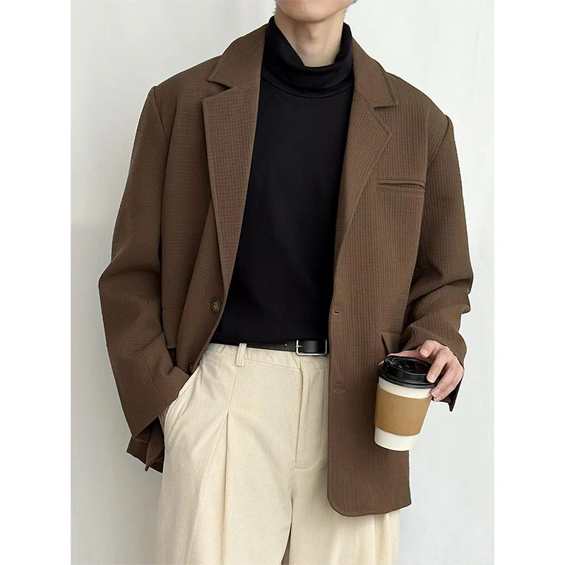 仓石一树咖色美拉德西装外套2025春秋款男士休闲韩系高级感西服