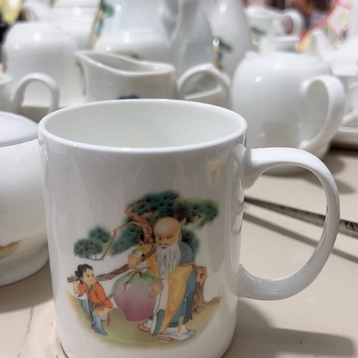 瓷片陶瓷制品寿星杯350毫升两个