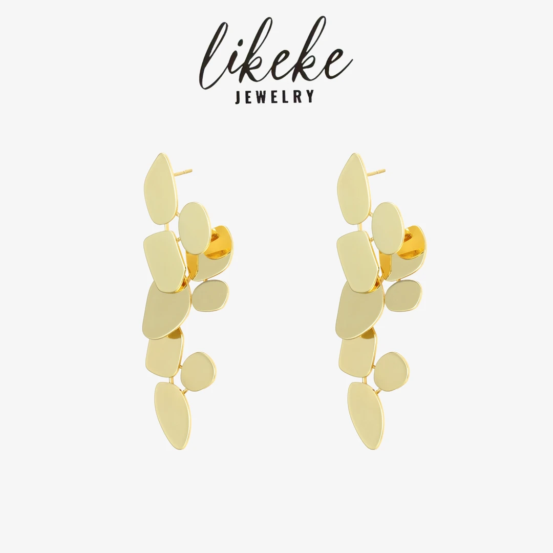 925银耳饰 LI KEKE 镀k金【零碎落叶】气质轻奢金属百搭耳环R066