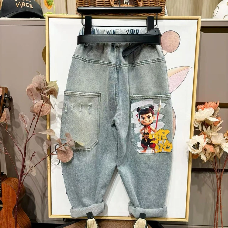 哪吒儿童牛仔裤春秋款2025新款休闲洋气男童春装裤子长裤童装男潮