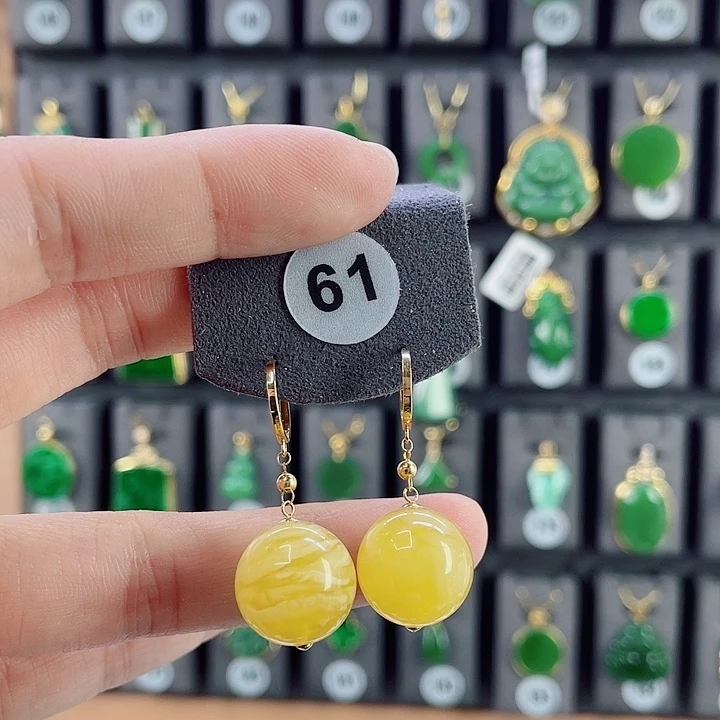 蜜蜡18K金镶嵌耳饰