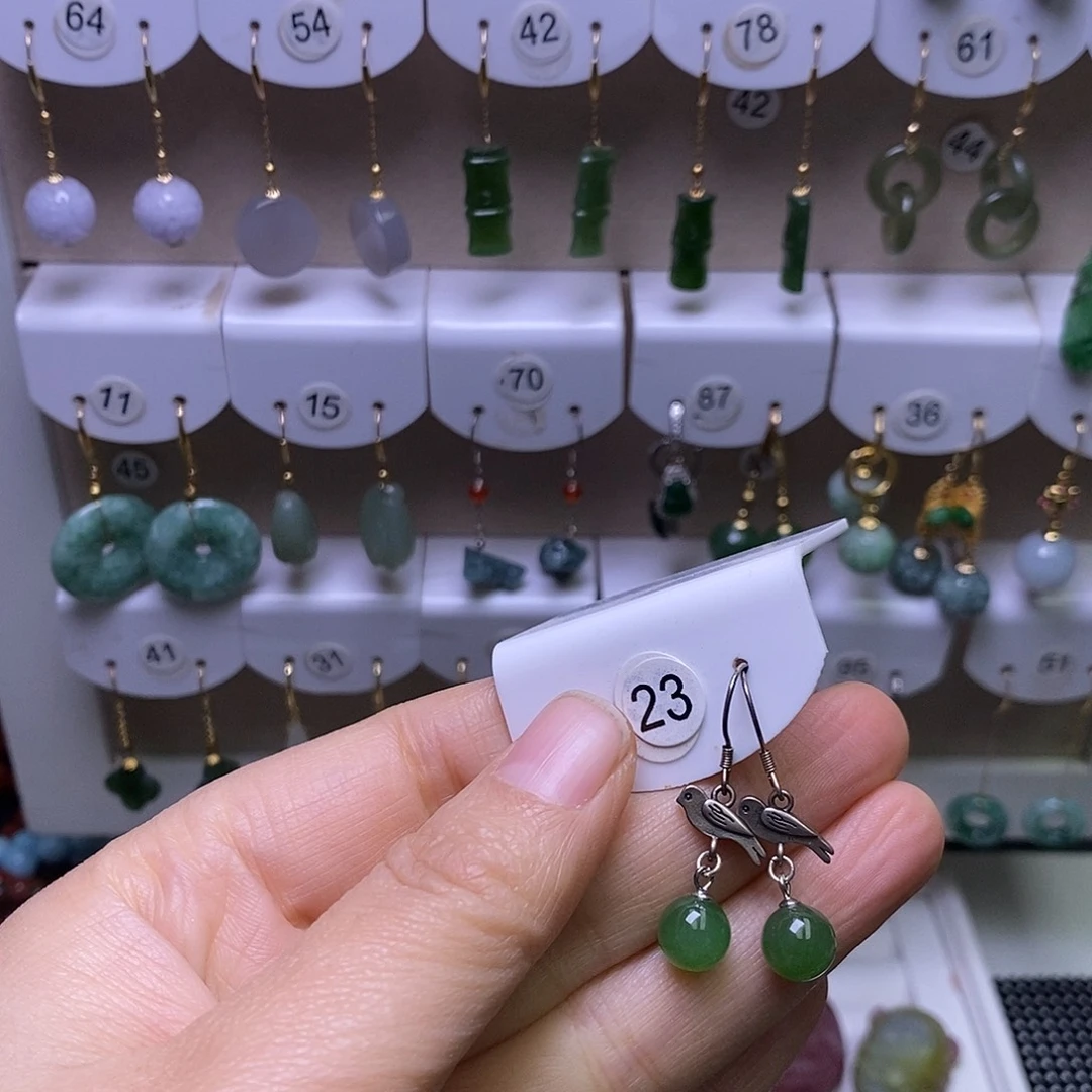 和田玉银S925镶嵌耳饰