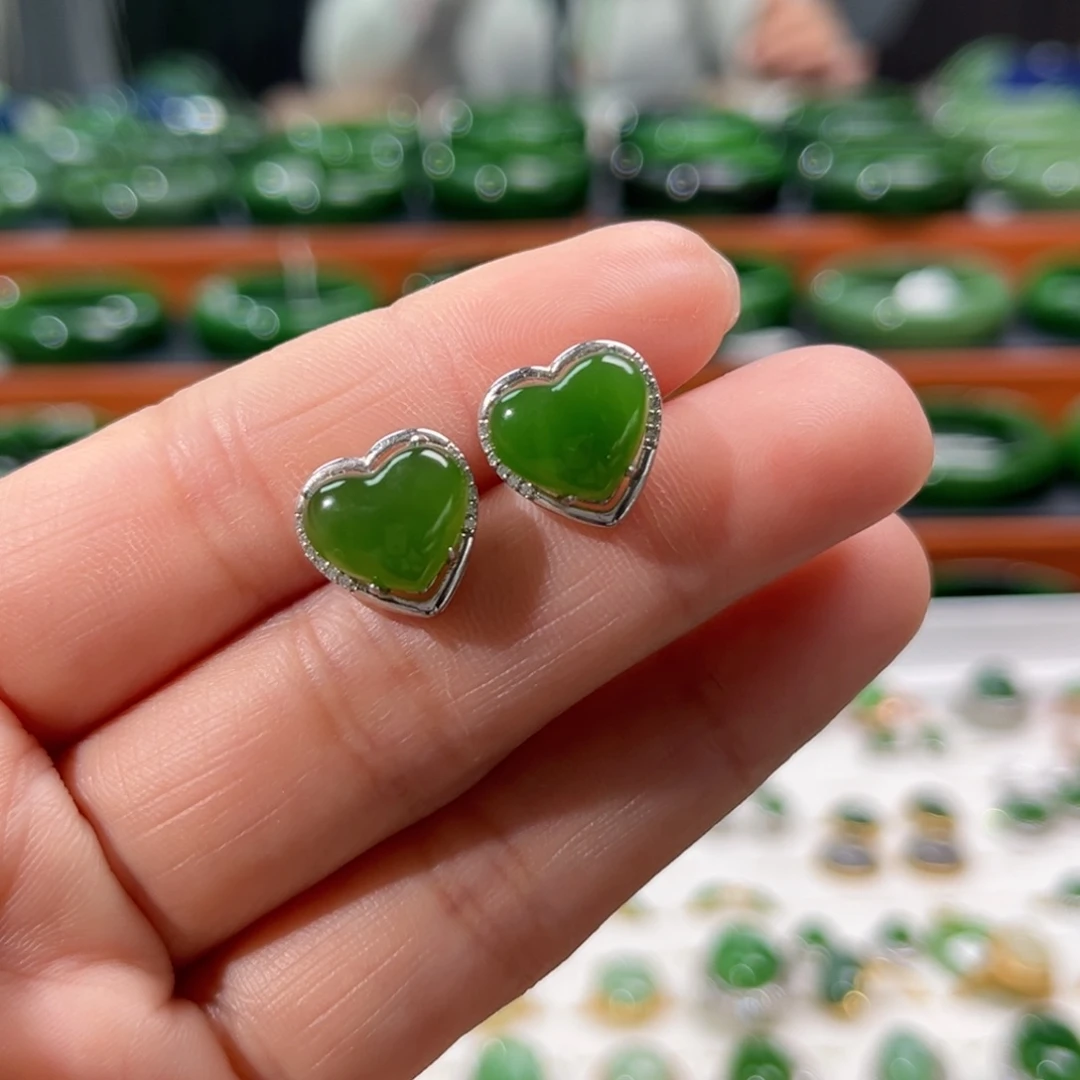 银S925镶嵌和田玉耳饰