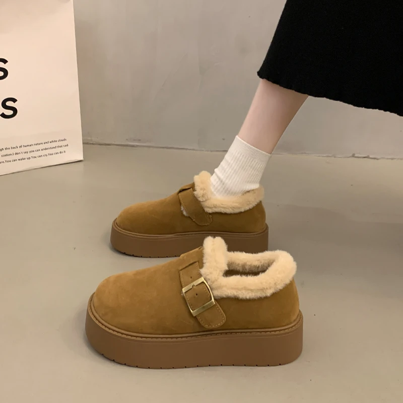 厚底加绒豆豆勃肯鞋女2025新款秋冬外穿毛毛面包鞋保暖棉鞋雪地靴